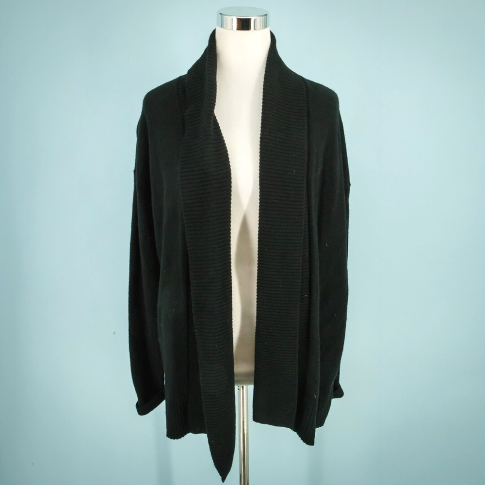 Ann Taylor Size Medium M Black Open Front Wool Cashmere Knit Cardigan Sweater